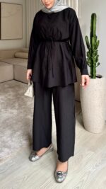 Kemerli Krinkıl Takım - Siyah - Görsel 2