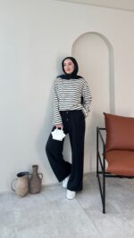 Esen Çizgili Sweat - Siyah - Görsel 3