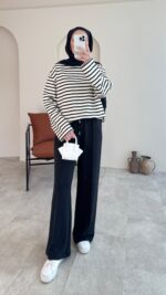 Esen Çizgili Sweat - Siyah - Görsel 5