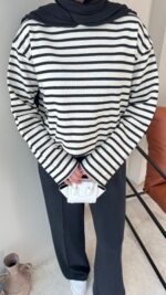 Esen Çizgili Sweat - Siyah - Görsel 6