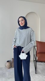 Esen Çizgili Sweat - Mavi