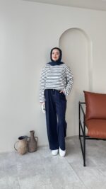 Esen Çizgili Sweat - Mavi - Görsel 2