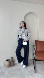 Esen Çizgili Sweat - Mavi - Görsel 3