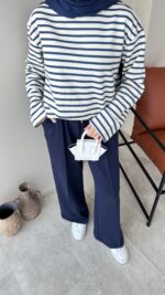 Esen Çizgili Sweat - Mavi - Görsel 4