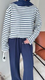 Esen Çizgili Sweat - Mavi - Görsel 5