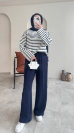 Esen Çizgili Sweat - Mavi - Görsel 6