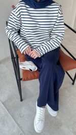 Esen Çizgili Sweat - Mavi - Görsel 7