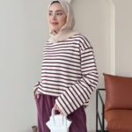 Esen Çizgili Sweat - Mürdüm