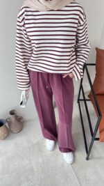 Esen Çizgili Sweat - Mürdüm - Görsel 3