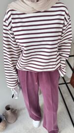 Esen Çizgili Sweat - Mürdüm - Görsel 4