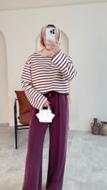 Esen Çizgili Sweat - Mürdüm - Görsel 5