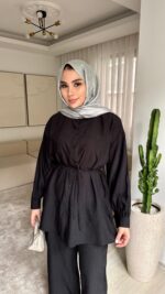 Kemerli Krinkıl Takım - Siyah - Görsel 6