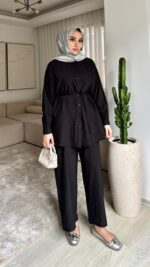 Kemerli Krinkıl Takım - Siyah - Görsel 7