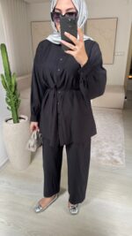 Kemerli Krinkıl Takım - Siyah - Görsel 8