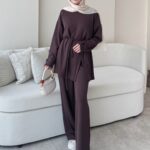 Berli Düğmeli Oyşo Takım  - Kahverengi