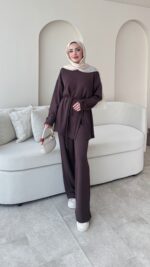 Berli Düğmeli Oyşo Takım  - Kahverengi