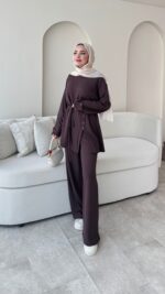 Berli Düğmeli Oyşo Takım  - Kahverengi - Görsel 2