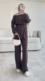 Berli Düğmeli Oyşo Takım  - Kahverengi - Görsel 4