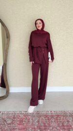 Berli Düğmeli Oyşo Takım  - Bordo