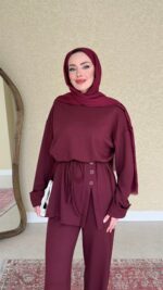 Berli Düğmeli Oyşo Takım  - Bordo - Görsel 3