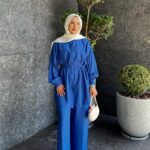 Kemerli Krinkıl Takım - Saks Mavisi