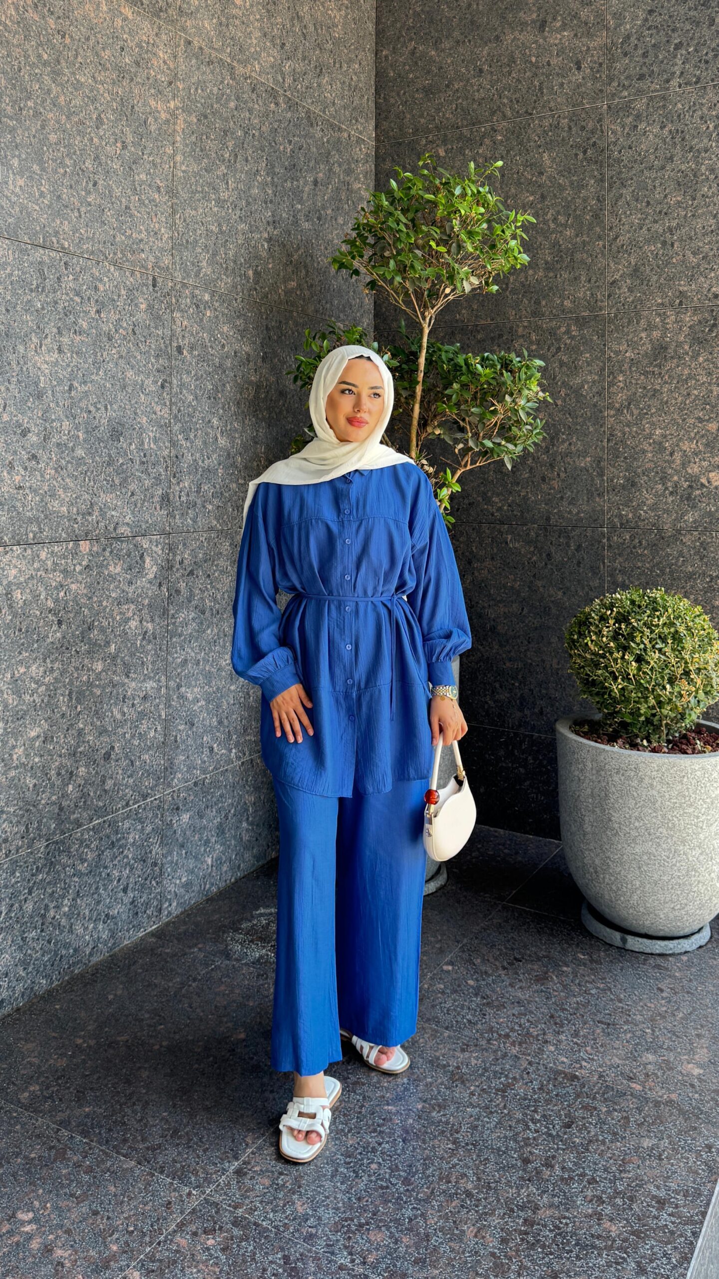 image_1950-209.jpg Kemerli Krinkıl Takım - Saks Mavisi - Görsel 1