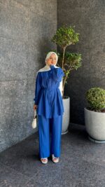 Kemerli Krinkıl Takım - Saks Mavisi - Görsel 4