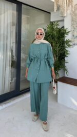 Kemerli Krinkıl Takım - Mint Yeşil - Görsel 3