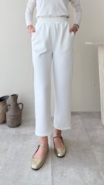 Düz Kesim Scuba Pantalon - Beyaz