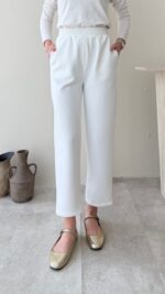 Düz Kesim Scuba Pantalon - Beyaz