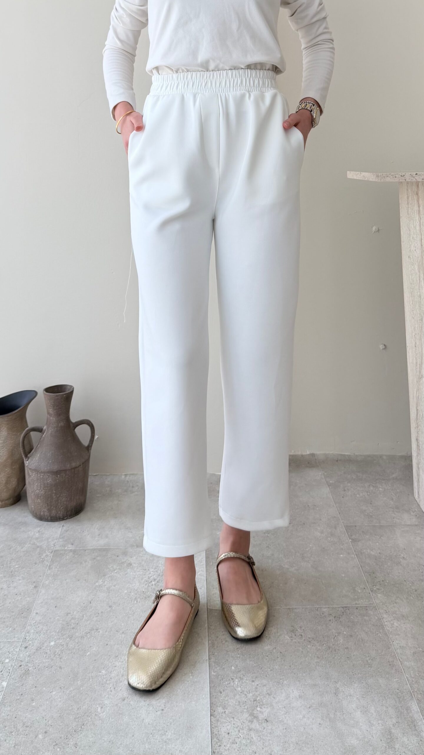 image_1950-2252.jpg Düz Kesim Scuba Pantalon - Beyaz - Görsel 1