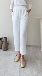 Düz Kesim Scuba Pantalon - Beyaz - Görsel 2
