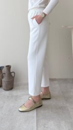 Düz Kesim Scuba Pantalon - Beyaz - Görsel 3