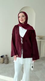 Mirla Triko Hırka - Bordo - Görsel 2