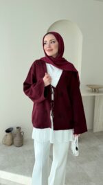 Mirla Triko Hırka - Bordo - Görsel 3