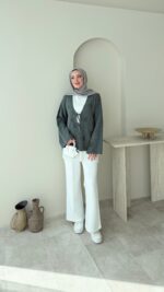 Piliseli Penye İçlik - Beyaz - Görsel 2