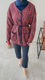 Etnik Düğmeli Ceket - Bordo - Görsel 3