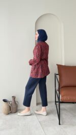 Etnik Düğmeli Ceket - Bordo - Görsel 5