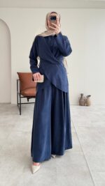 Derne İpek Qupra Takım - Lacivert - Görsel 8