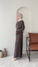 Derne İpek Qupra Takım - Kahverengi - Görsel 3