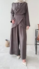 Derne İpek Qupra Takım - Kahverengi - Görsel 5