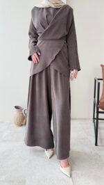 Derne İpek Qupra Takım - Kahverengi - Görsel 5