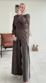 Derne İpek Qupra Takım - Kahverengi - Görsel 6