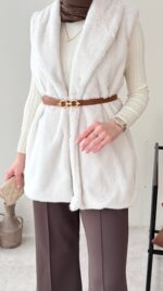 Mira Kürk Yelek - Taş - Görsel 6