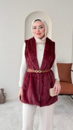Mira Kürk Yelek - Bordo - Görsel 3