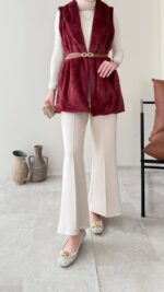 Mira Kürk Yelek - Bordo - Görsel 6