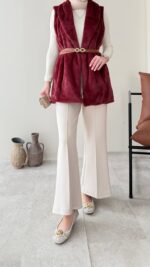 Mira Kürk Yelek - Bordo - Görsel 6