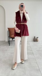 Mira Kürk Yelek - Bordo - Görsel 8