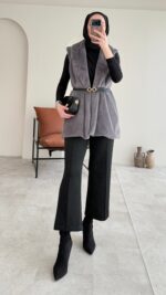 Mira Kürk Yelek - Antrasit - Görsel 8