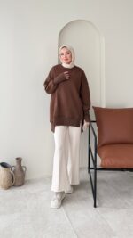 Efin Kesimli Sweat - Kahverengi - Görsel 3